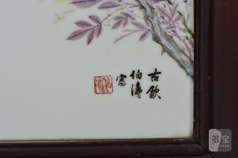 民国 毕伯涛粉彩四季鸣禽花鸟瓷板四条屏 - 图16